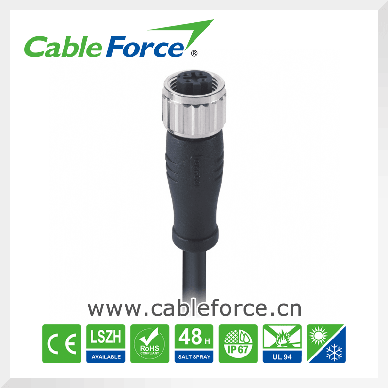 M12 4 Pin Female Straight Circular Connector with Molded Cable