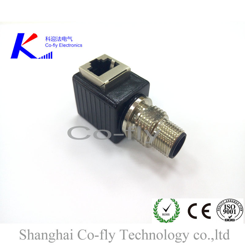 Elbow 3, 4, 5, 6, 8, 10 Pin M12 Male Plug with Female RJ45 Socket