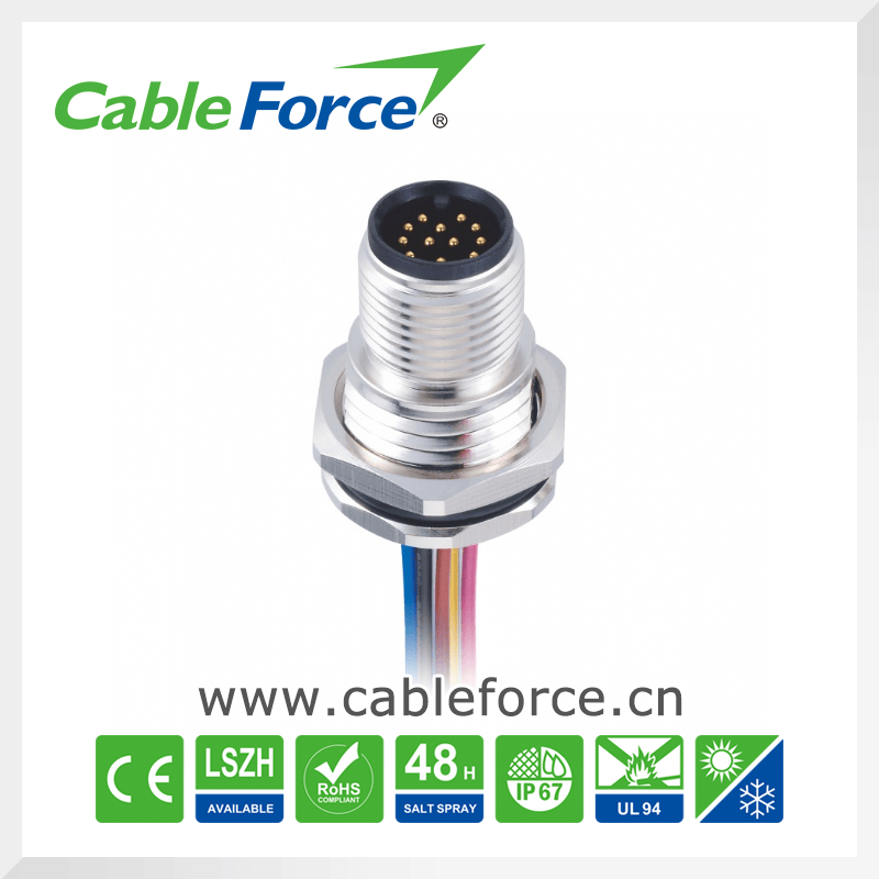 M12 12pin Male Panel Mount Connector Front Fastened Connector