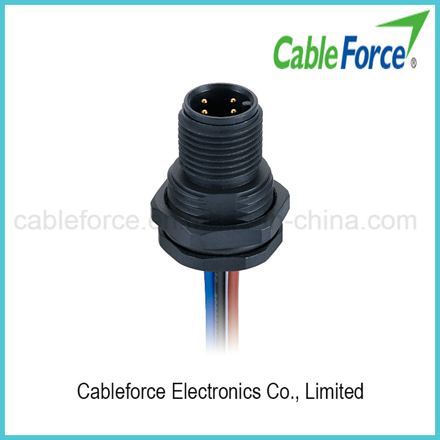 M12 4pin Male Front Fastened Panel Mount Circular Connector with Plastic Screw