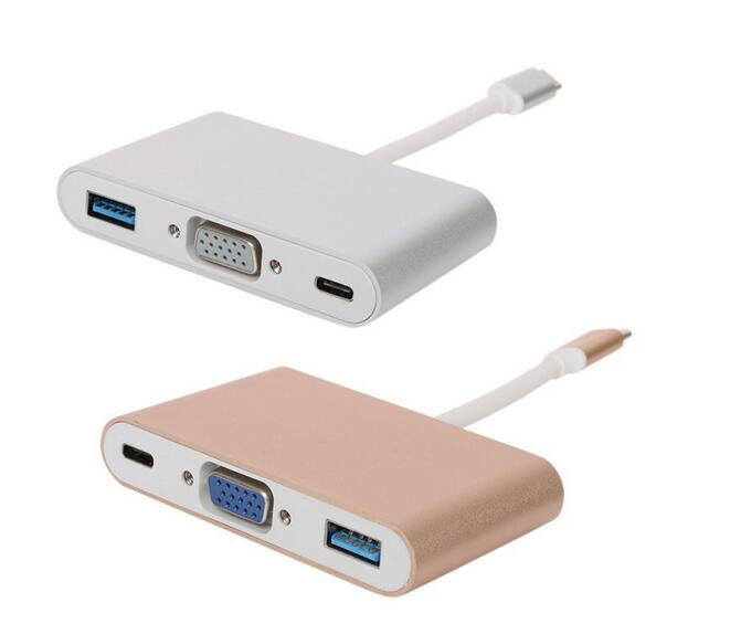 Premium USB Type C Male to VGA+USB+Type-C Female Converter Adapter Cable