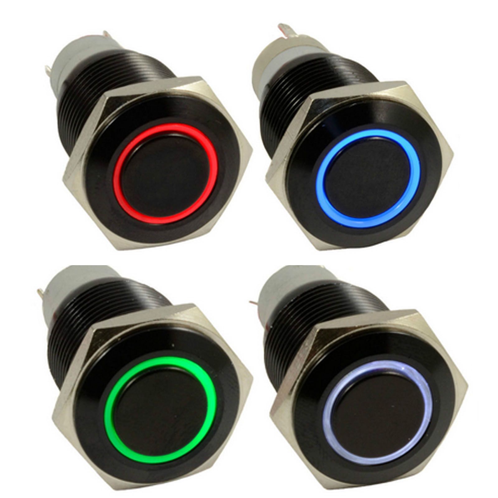Metal LED Black Latching on/off 16mm Push Button Switch