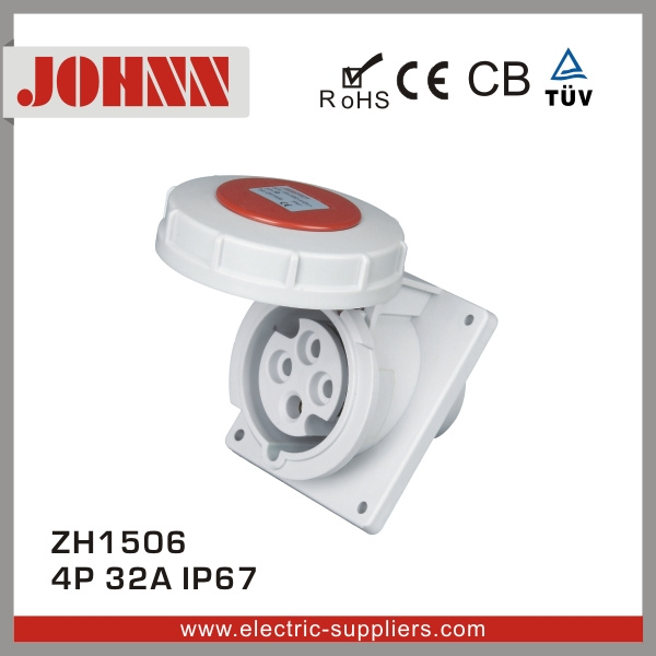 IP67 4p 32A Panel Mounted Socket for Industrial