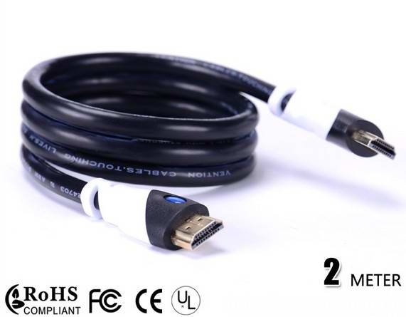 Black 2m HDMI Cable with Ethernet 3D