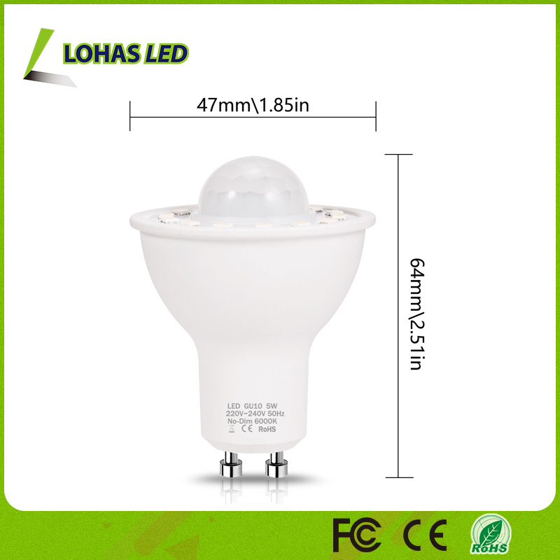 PIR Infrared Sensor LED Spotlight GU10 5W Motion Sensor LED Light Bulb