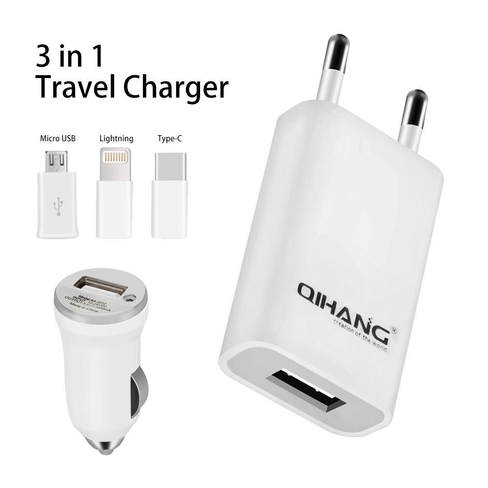 3in1 1.5A Fast USB Car Charger with USB Cable for iPhone