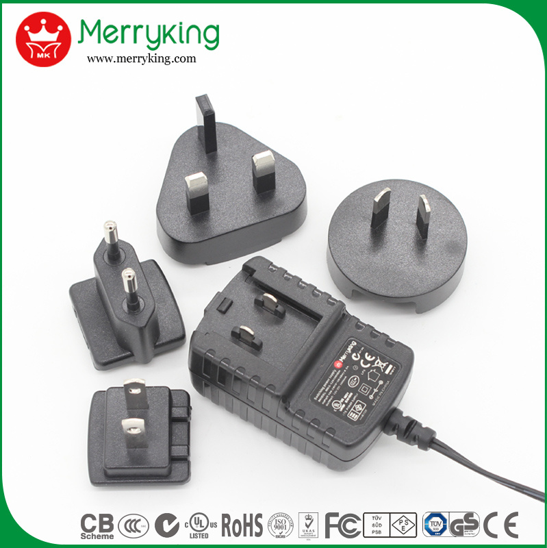 5V 2A Interchangeable AC DC Adaptor with Us, EU, UK and Au Plugs