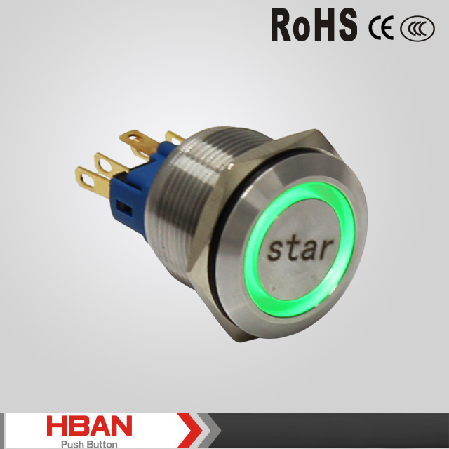 Ce UL Waterproof 25mm Blue LED Illuninated Metal Pushbutton Switch