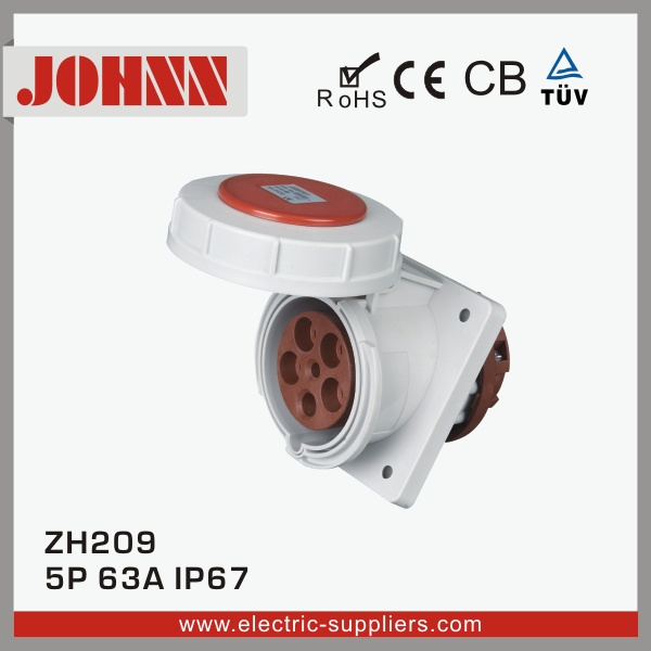 IP67 5p 63A Slopping Mounted Industrial Socket with Ce Certification