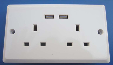 Bs USB Wall Socket, Twin USB Wall Socket Bs Type