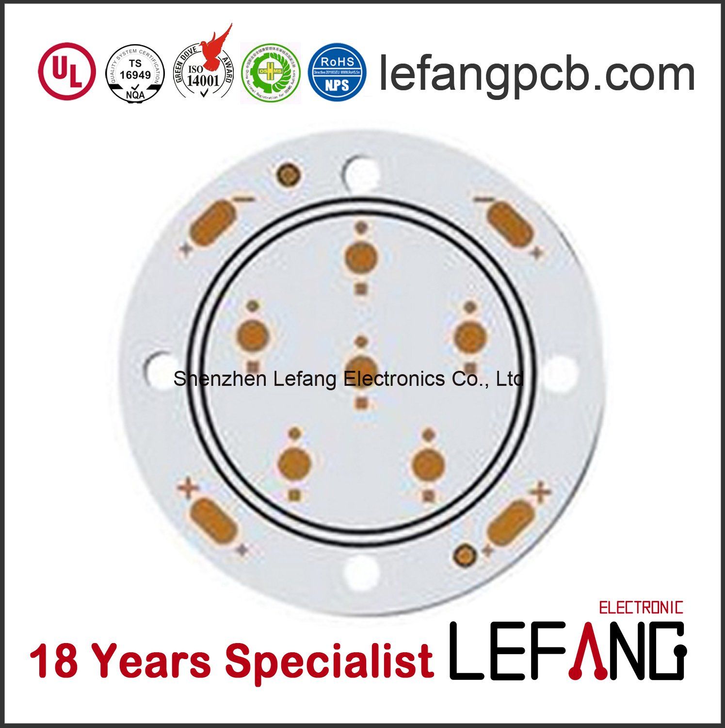 Single Sided Printed Circuit Board PCB for Round LED Light