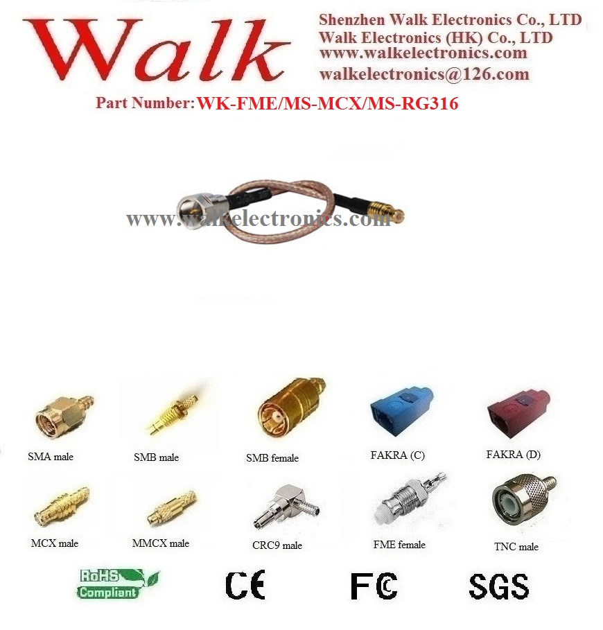 Fme Antenna Jumper Cable: Fme Male Straight to MCX Male Straight with Rg316 Cable, MCX Fme Rg316 Cable Antenna