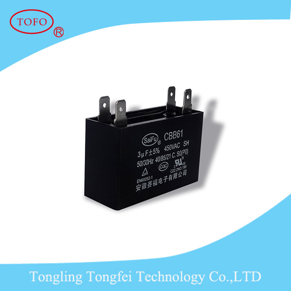 Black AC Motor Cbb61 Fan Capacitor with Approved