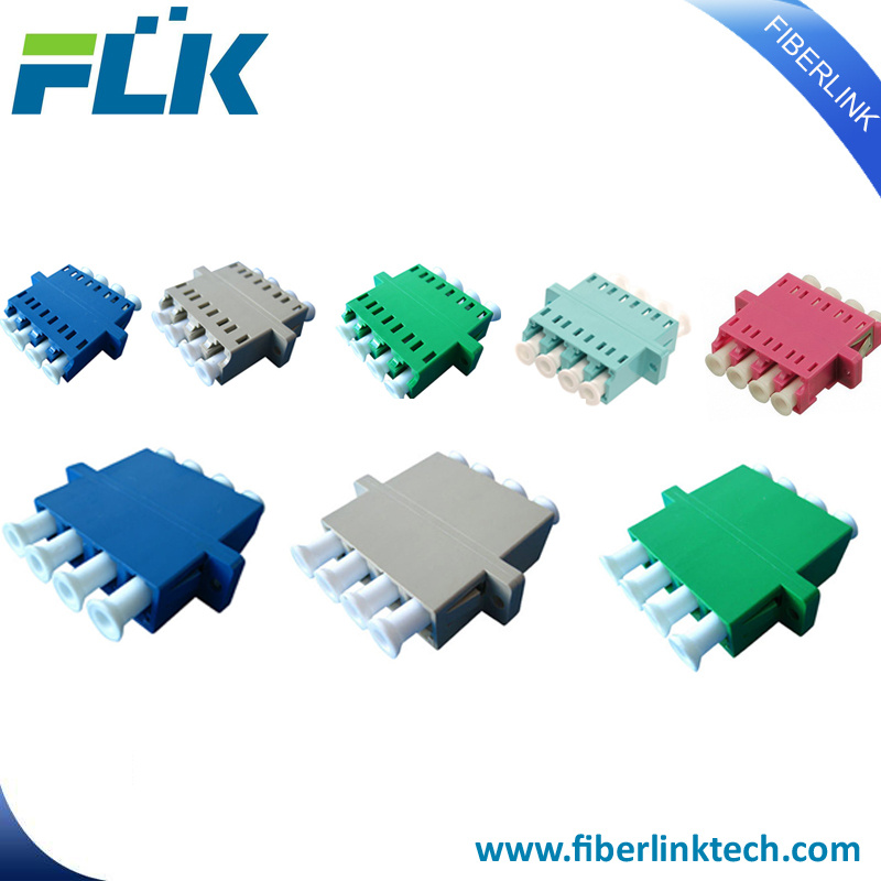LC/APC/Upc Singlemode/Multimode/ Om3/Om4 Quad Optical Fibre Adapter with Flange