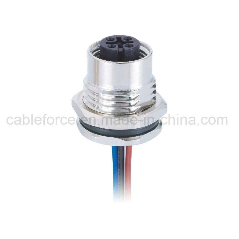 M12 5pin Female Panel Mount Socket Front Fastened Circular Connector for Factory Automation