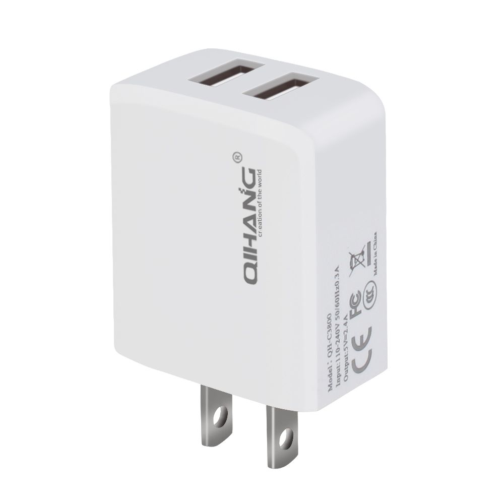 2.4A Double USB Fast Phone Charger with USB Cable