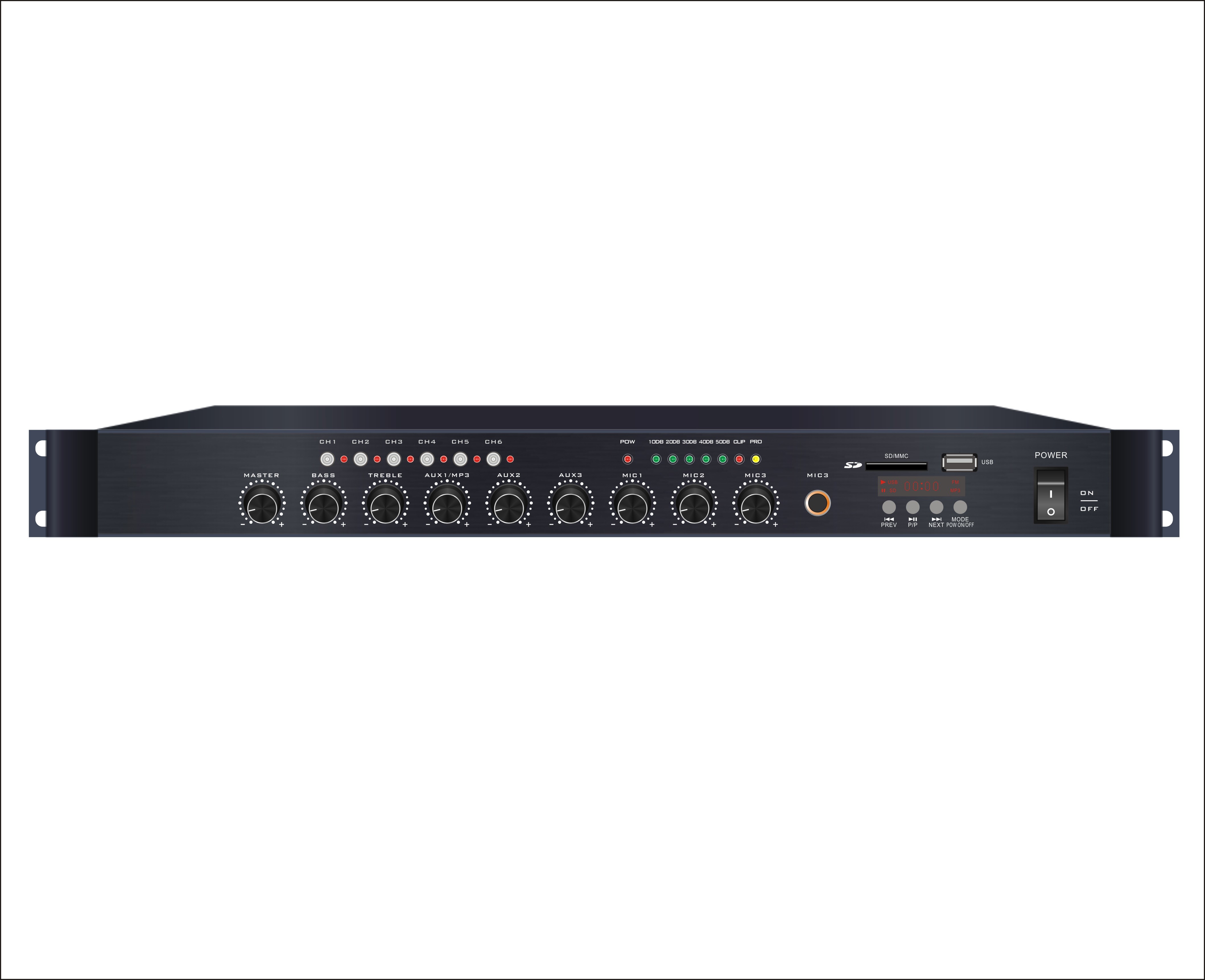 Ane 6-Zone 240W Mixing Amplifier with USB/SD Card/FM/Bluetooth