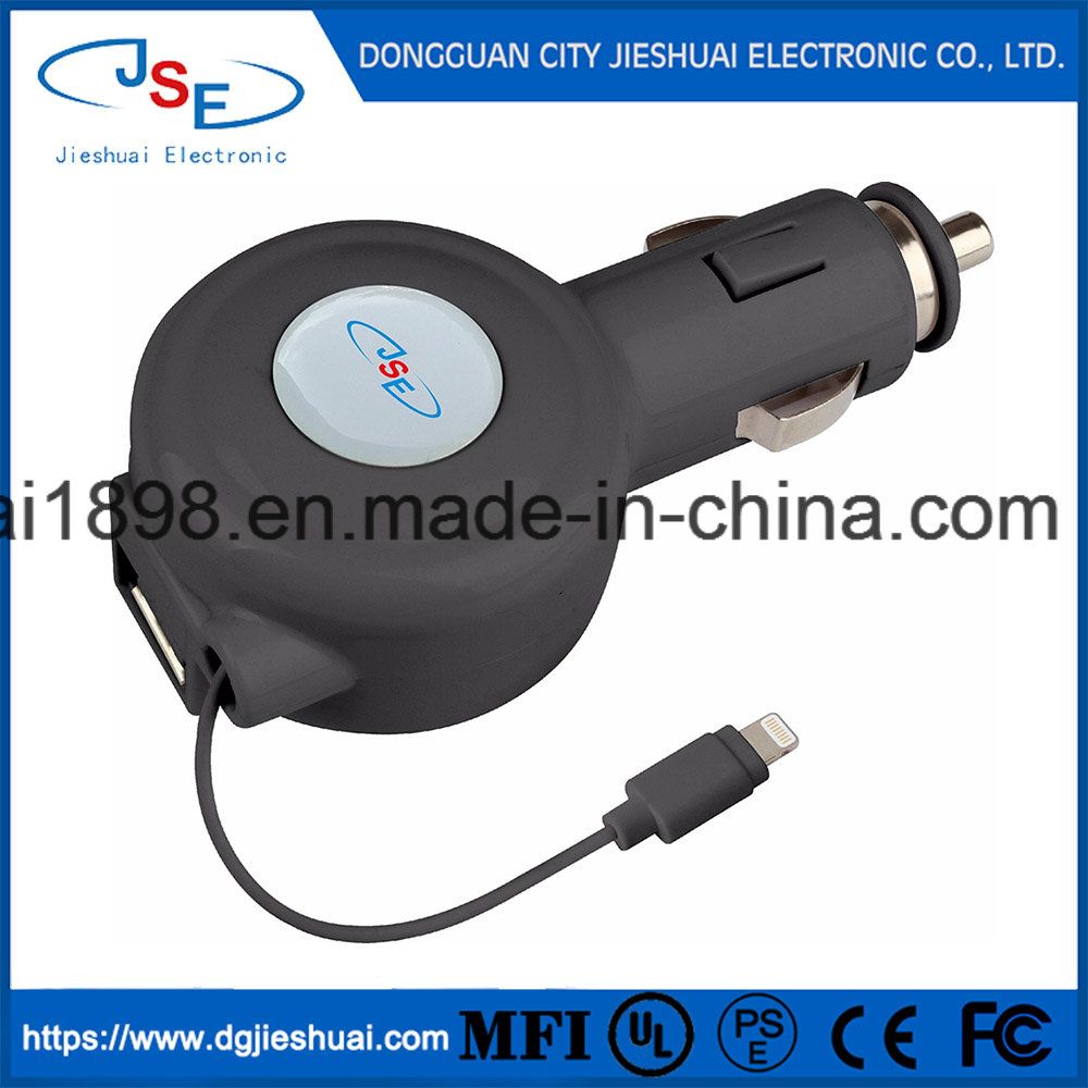 Retractable 2.1 AMP Car Charger for iPhone 7, 7 Plus and Other Lightning Devices