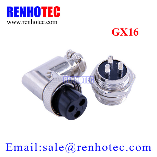 90 Degree Gx16 3 Pin Metal Circular Connector Plug Socket Aviation Connector
