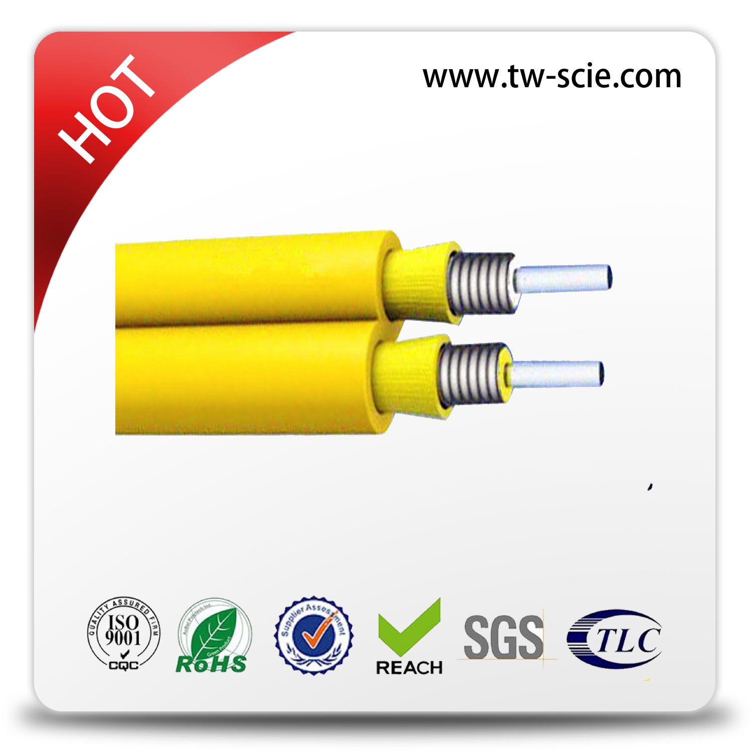 2 Core Tight Buffer Fiber Optic Cable with E Glass Yarn, Fiber Optic Armored Cable