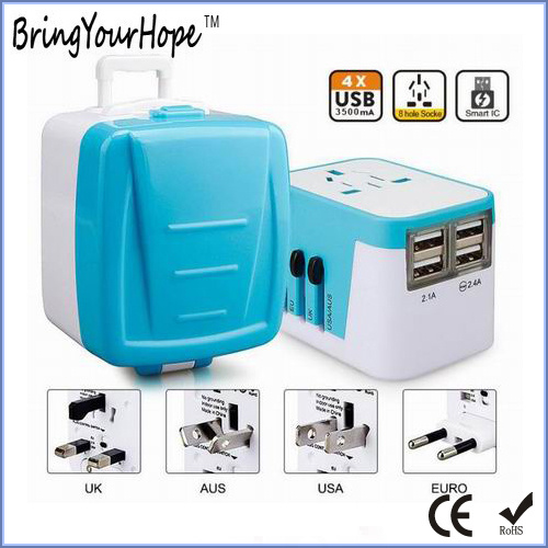 Travel Adapter with 4 USB in Pull Trunk Case (XH-UC-041)