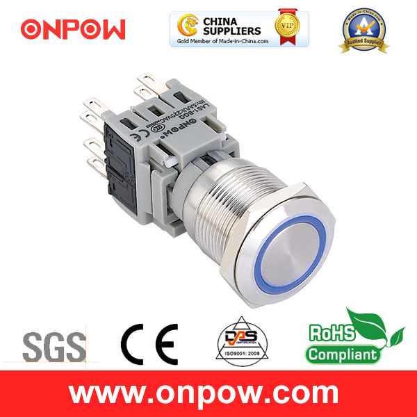 Onpow 19mm Push Button Switch (LAS1-BGQ-11E/R/12V/S, UL, CE, CCC, RoHS)