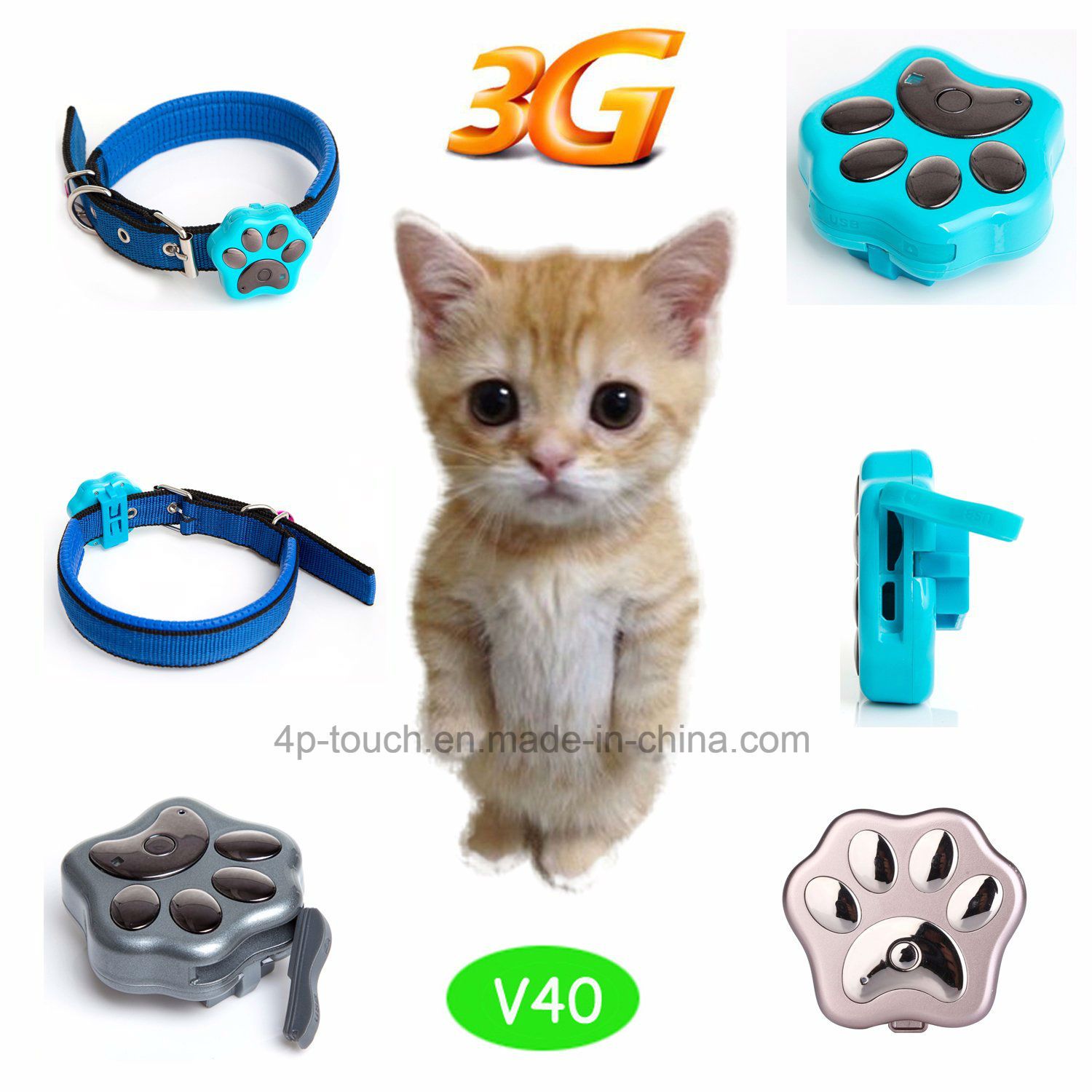 3G/WiFi Waterproof Mini Pet GPS Tracker with Collar V40