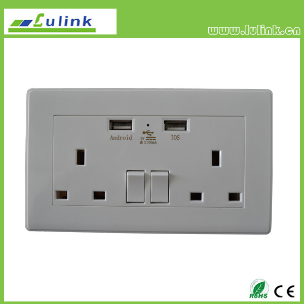 British Standard Wall Switch/Switch Socket, UK Type Dual USB Wall Socket Charging