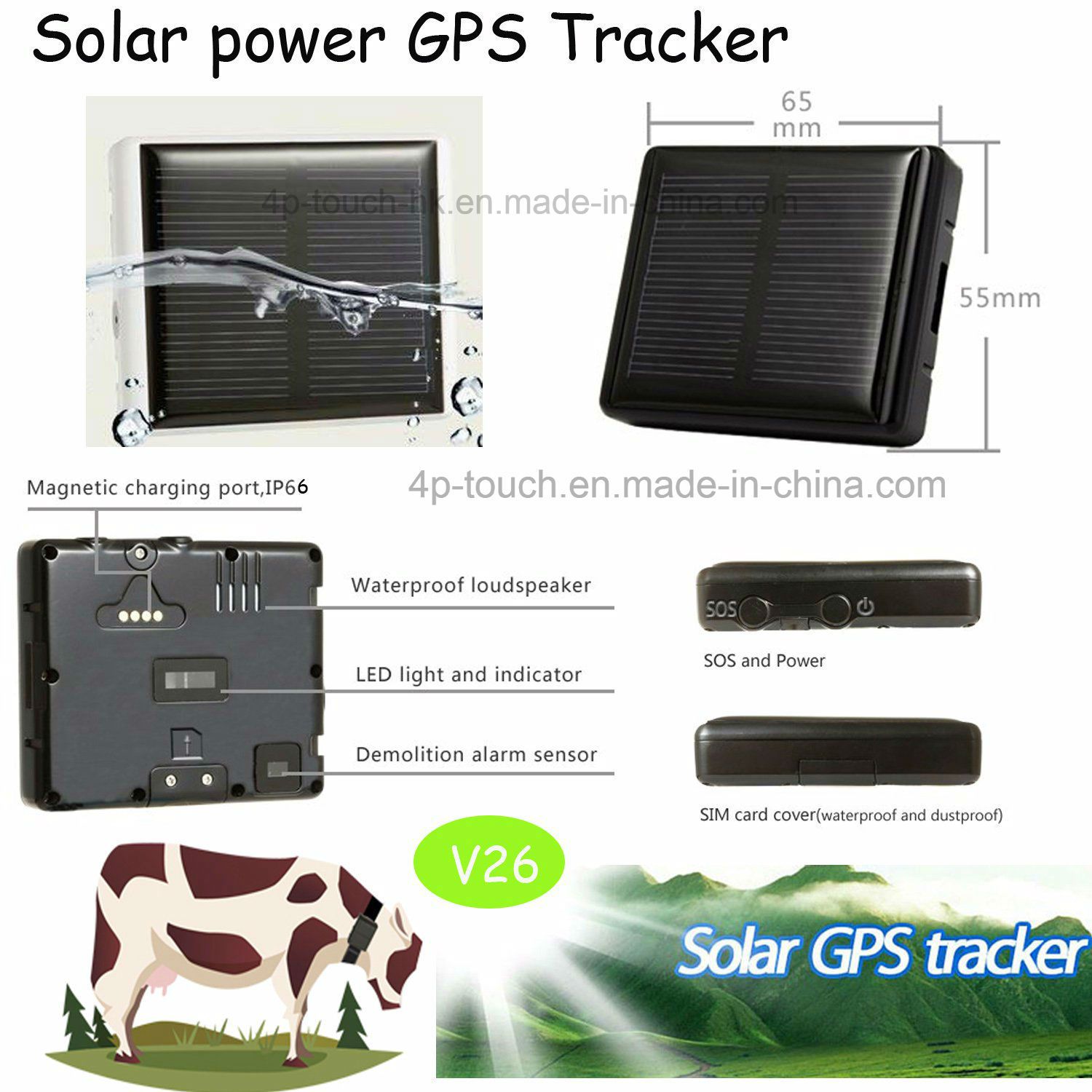Pets GPS Tracker with Solar Power Charging V26