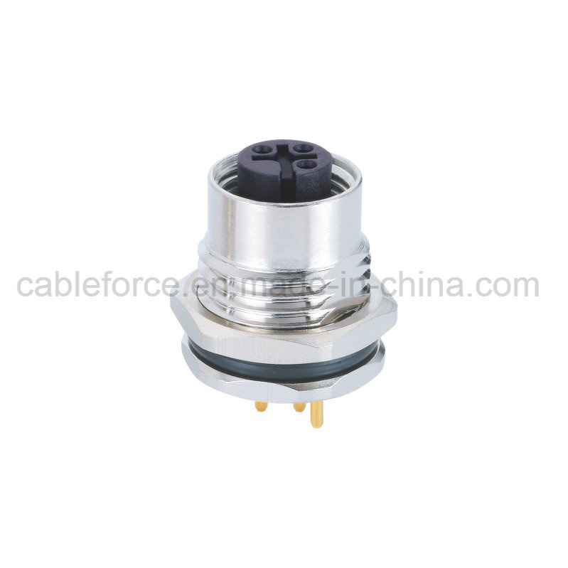 M12 3 Pin Female Front Monuting Connector for Sensor with CNC Screw PCB Contacts