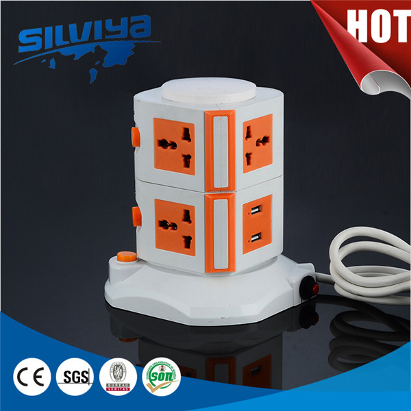 2 Tower Multi Power Socket with Overload Protection and USB