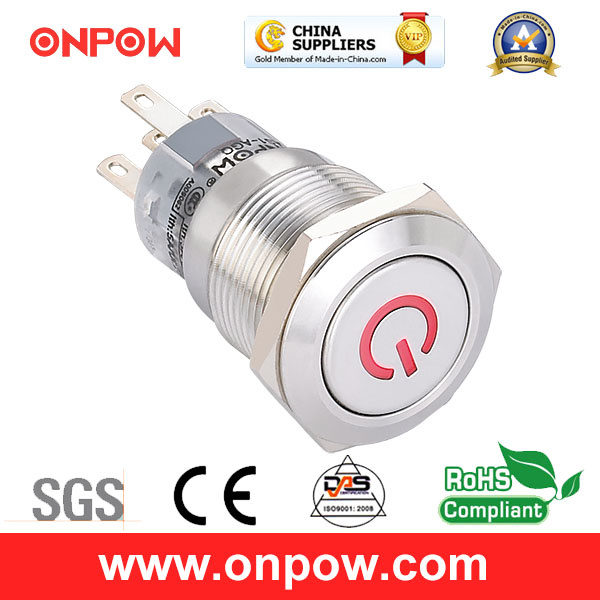 Onpow 19mm Push Button Switch (LAS1-AGQ-11DT/G/12V/S, CE, UL, CCC, RoHS)