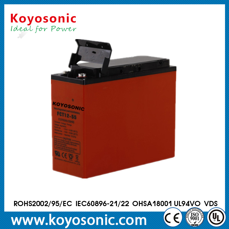 Long Life 12V 55ah Front Terminal AGM Battery for Telecom Systems