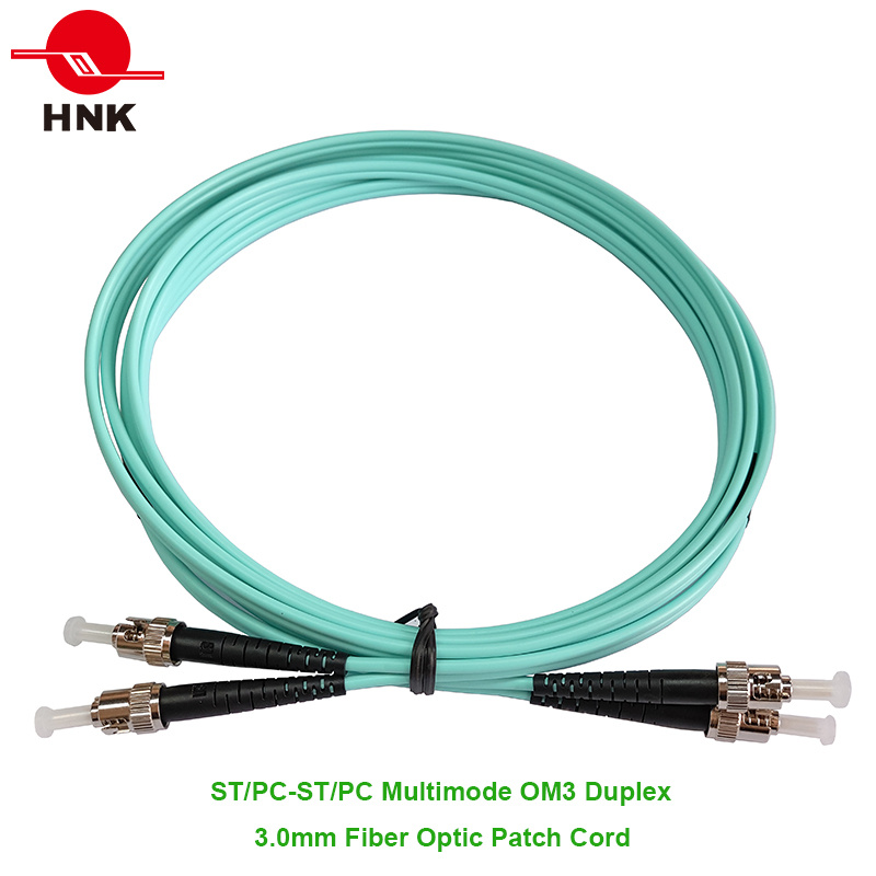 ST/PC-ST/PC Fiber Optic Patch Cord, Multimode 50 Om3, Duplex, Aqua, 3.0mm, Custom Length
