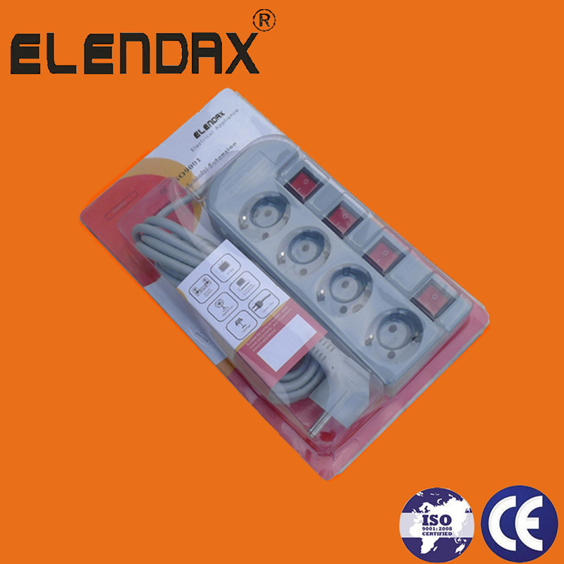 4-Way Europe Individual Switch Power Extension Socket with Grounding (E6004EIS)