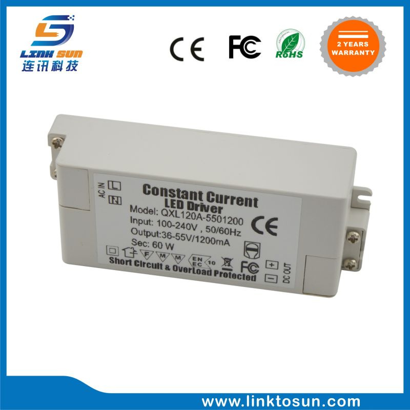 Newest Constant Current 60W 36-55V 1.2A LED Driver with Ce FCC RoHS