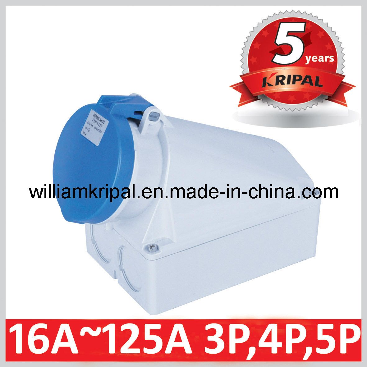 IP44 63A 2p+E Wall Mounted Receptacle