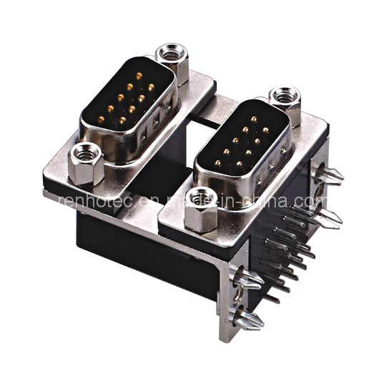 Dual Port D-SUB Male Right Angle Connector