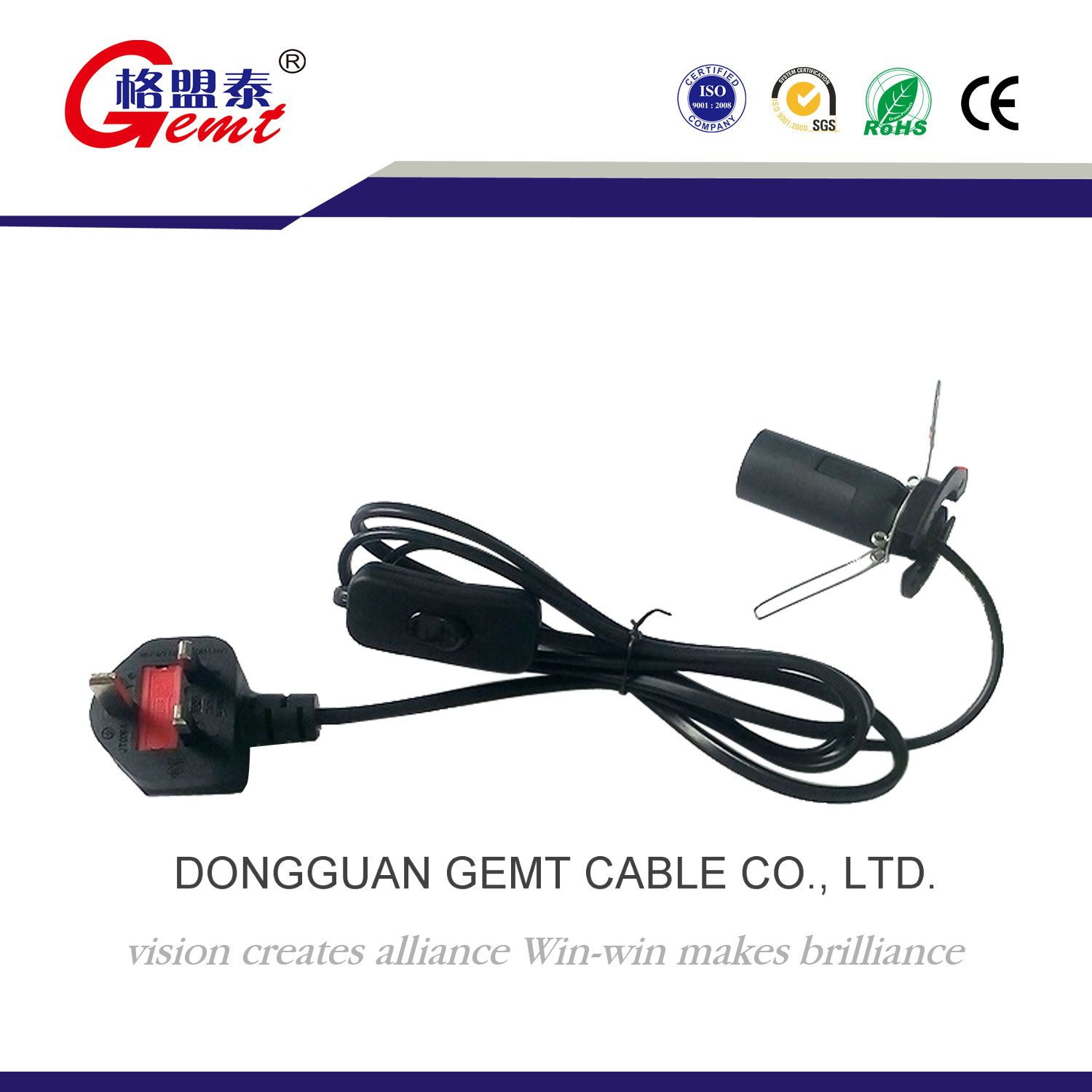 UK Standard E14 Holder Salt Lamp Power Cord with on/off switch