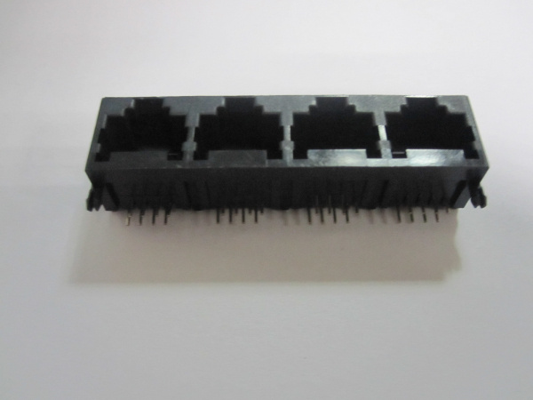 RJ45 Jack 1X4 Port 8p8c, Full Plastic, Right Angle Tape up Connector