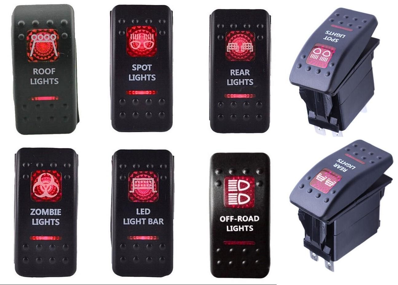 12V 20A Red LED Light Rocker Switch Bar Arb 5p Toggle Switch