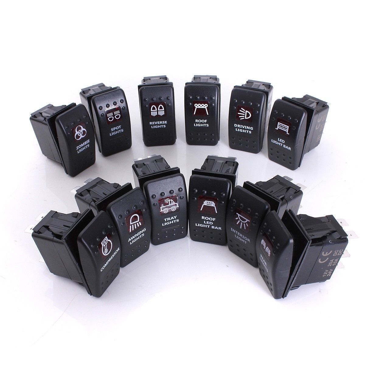 12V 24V Spot Light Toggle Boat Rocker Switch Carling Style Backlit 5pins Spdt LED