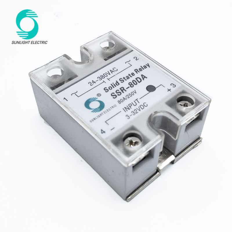 SSR-80da 80A 3V-32VDC Input 24V-480VAC Output Single Phase 1 Phase SSR Solid State Relay