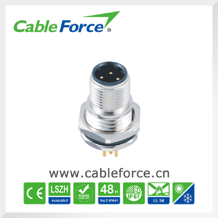 M12 4pin Connector Male Panel Front Mounting Circular Connector