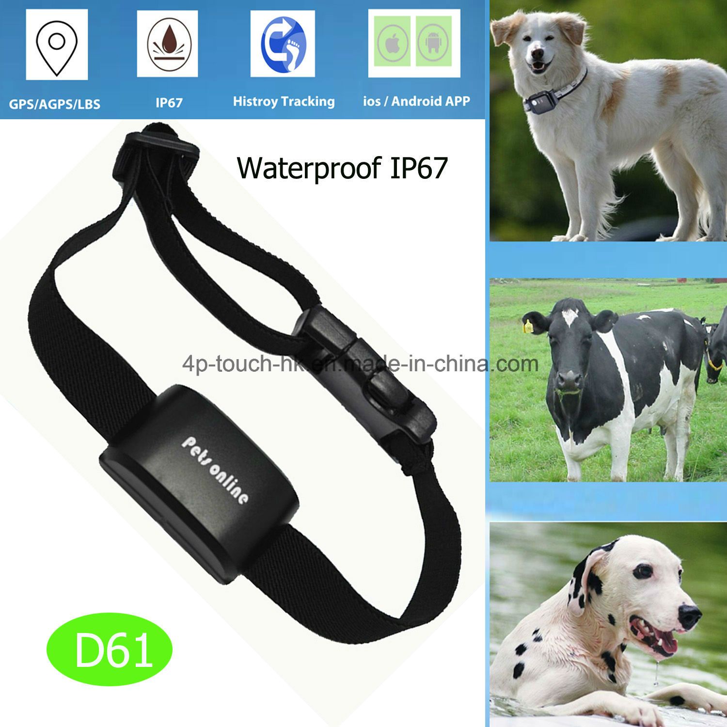 GPS Tracking for Pet with Waterproof IP67 (D61)