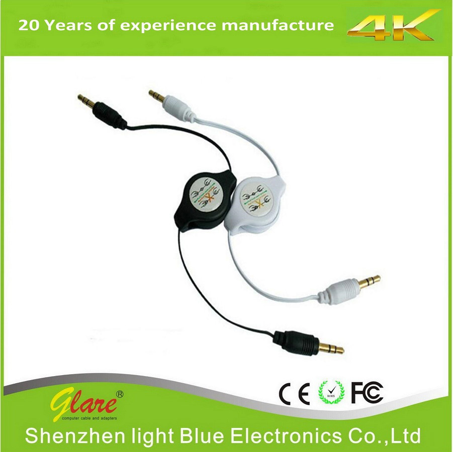 2.5feet Retractable Audio Cable Black