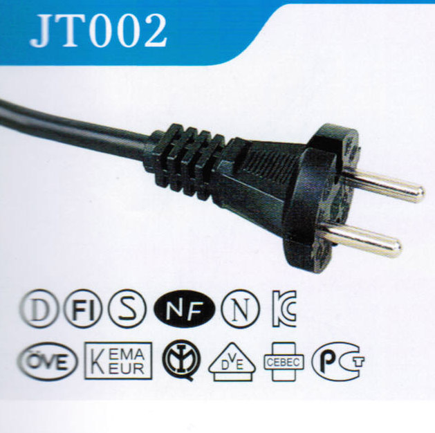 VDE Approved Europe AC Power Cord with Plug 2 Pins Round (JT002)