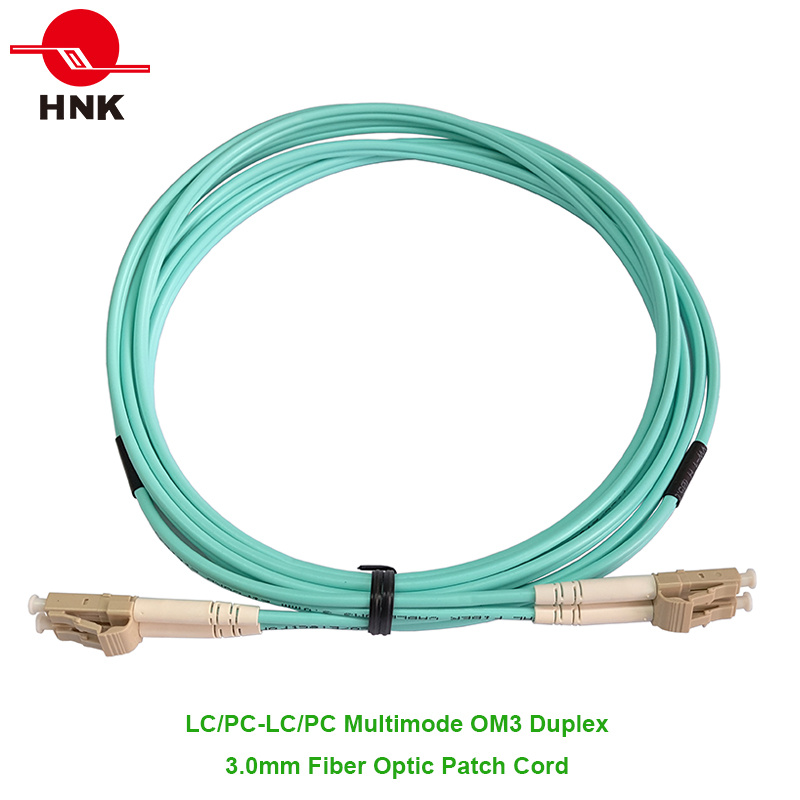 LC/PC-LC/PC Fiber Optic Patch Cord, Multimode 50 Om3, Duplex, Aqua, 3.0mm, Custom Length