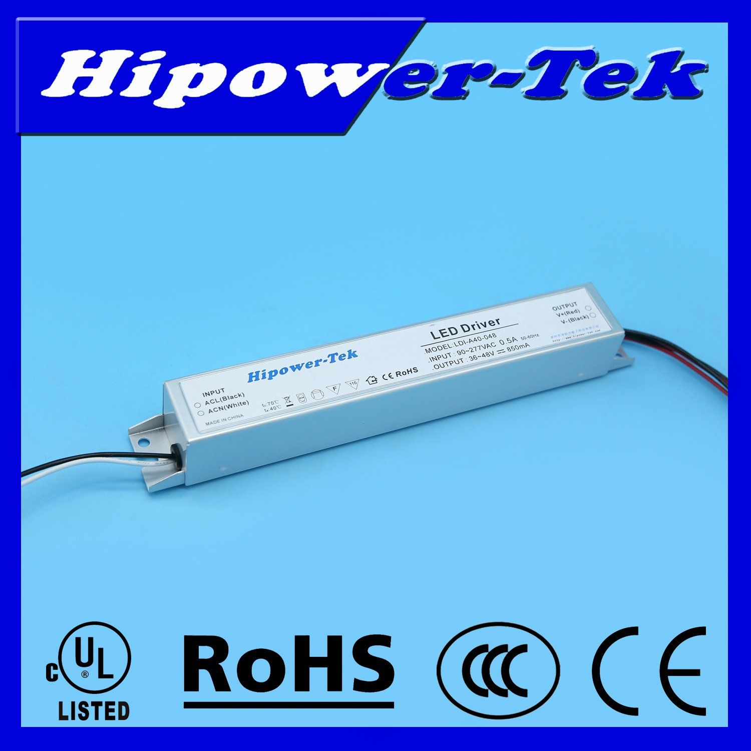 UL Listed 50W, 1050mA, 48V Constant Current LED Driver with 0-10V Dimming