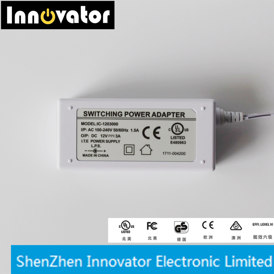 36W 12V 3A Desktop Type AC DC Power Adapter for Switching, Certificated by UL Ce